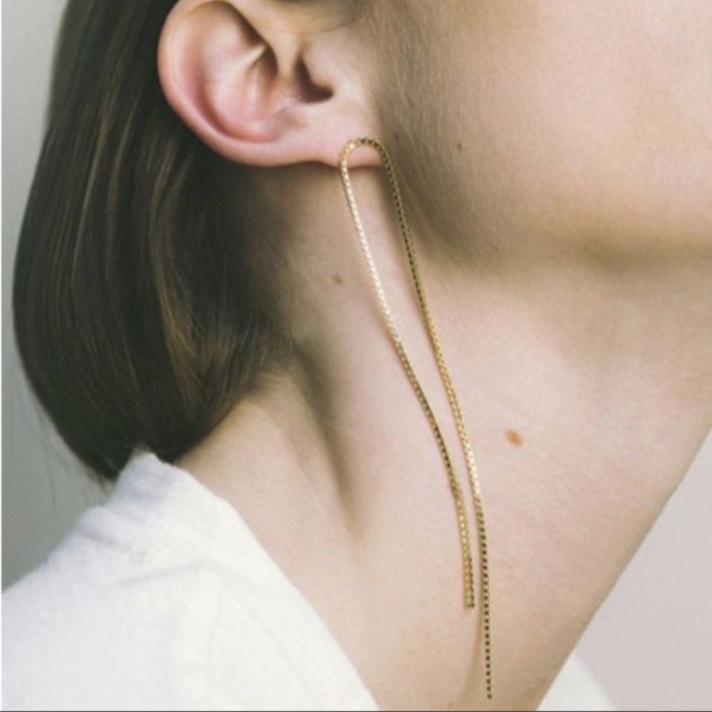 Metal Thread Drop Earrings Threader Dangle - Picture 2 of 10